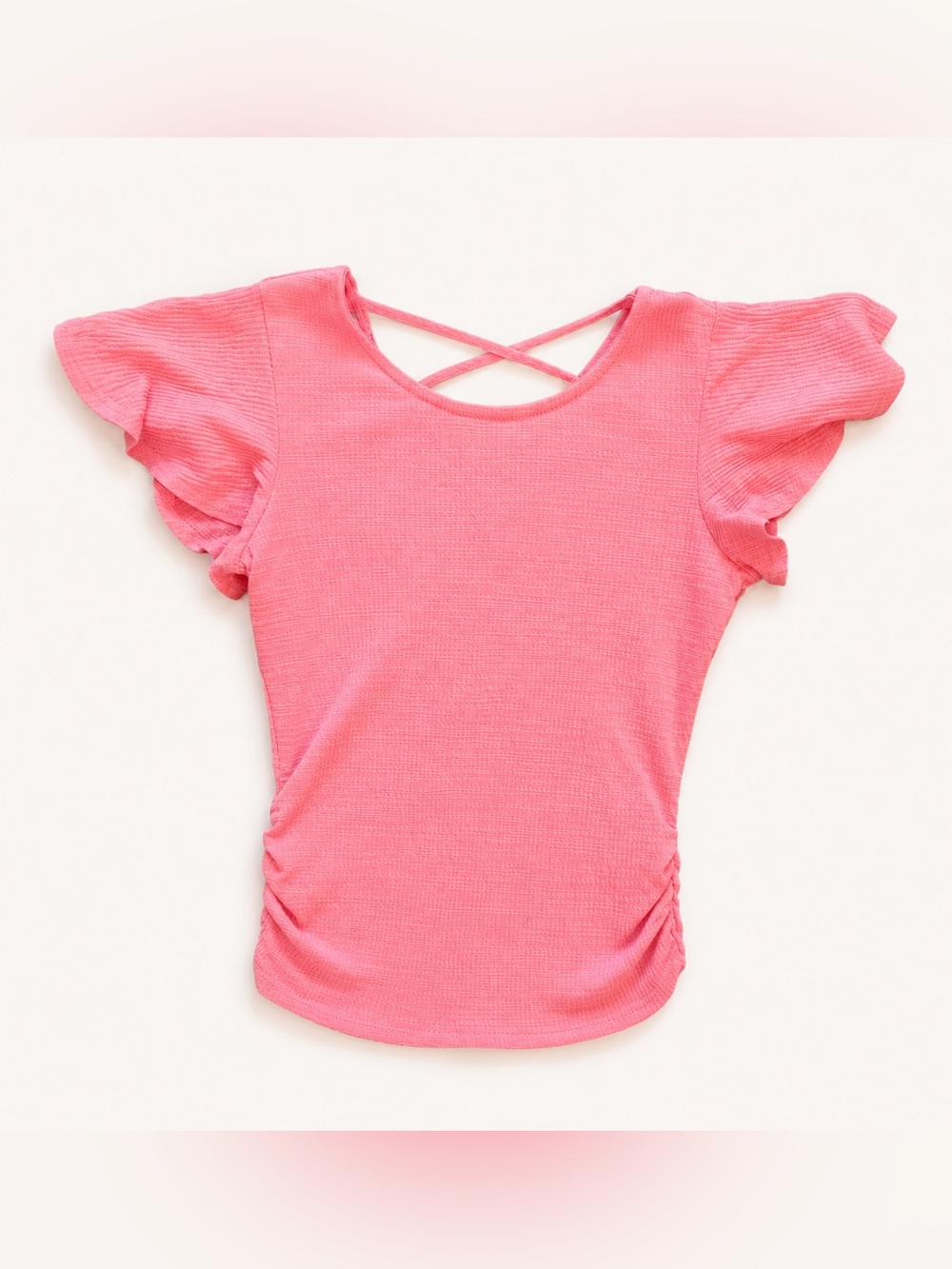 🌸 Pink Flutter Sleeve Crisscross Top | Cute Summer Boho Tee 🌸